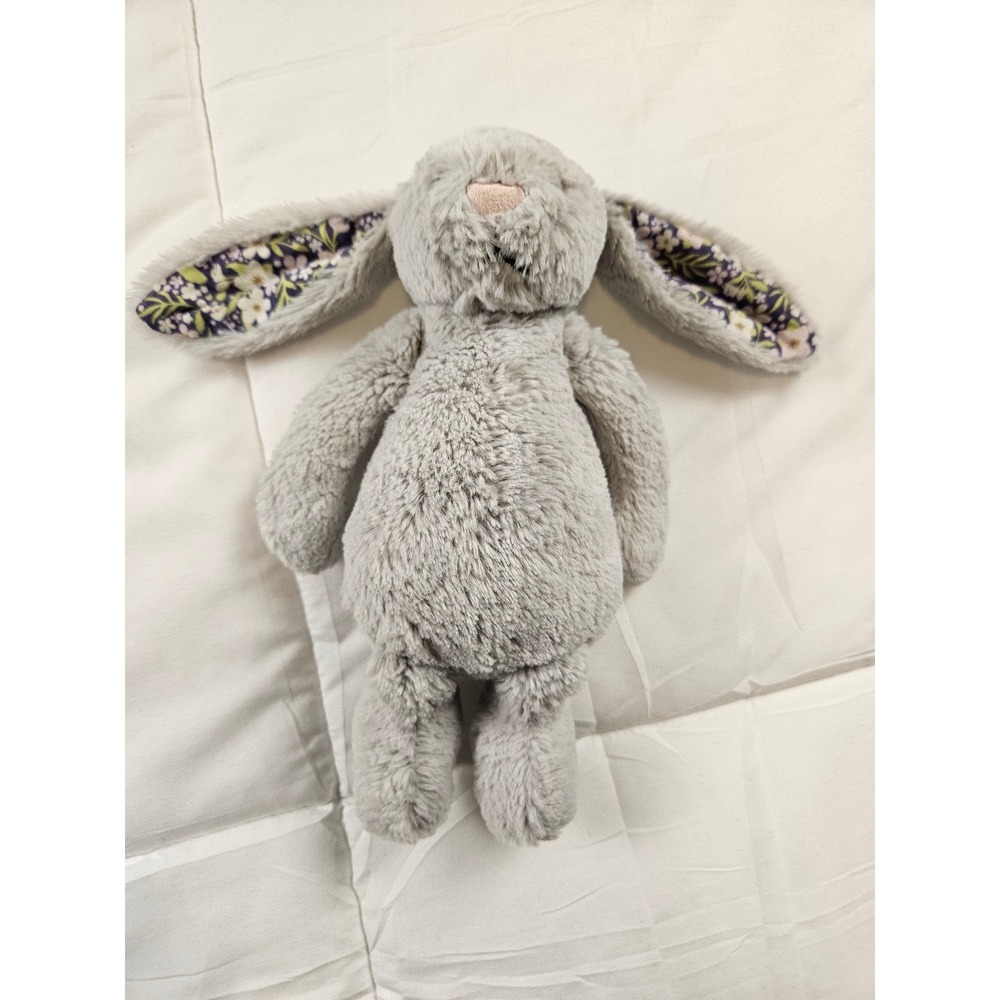 Jellycat London Bashful Silver Bunny Floral Ears Grey Plush Stuffed Animal Toy